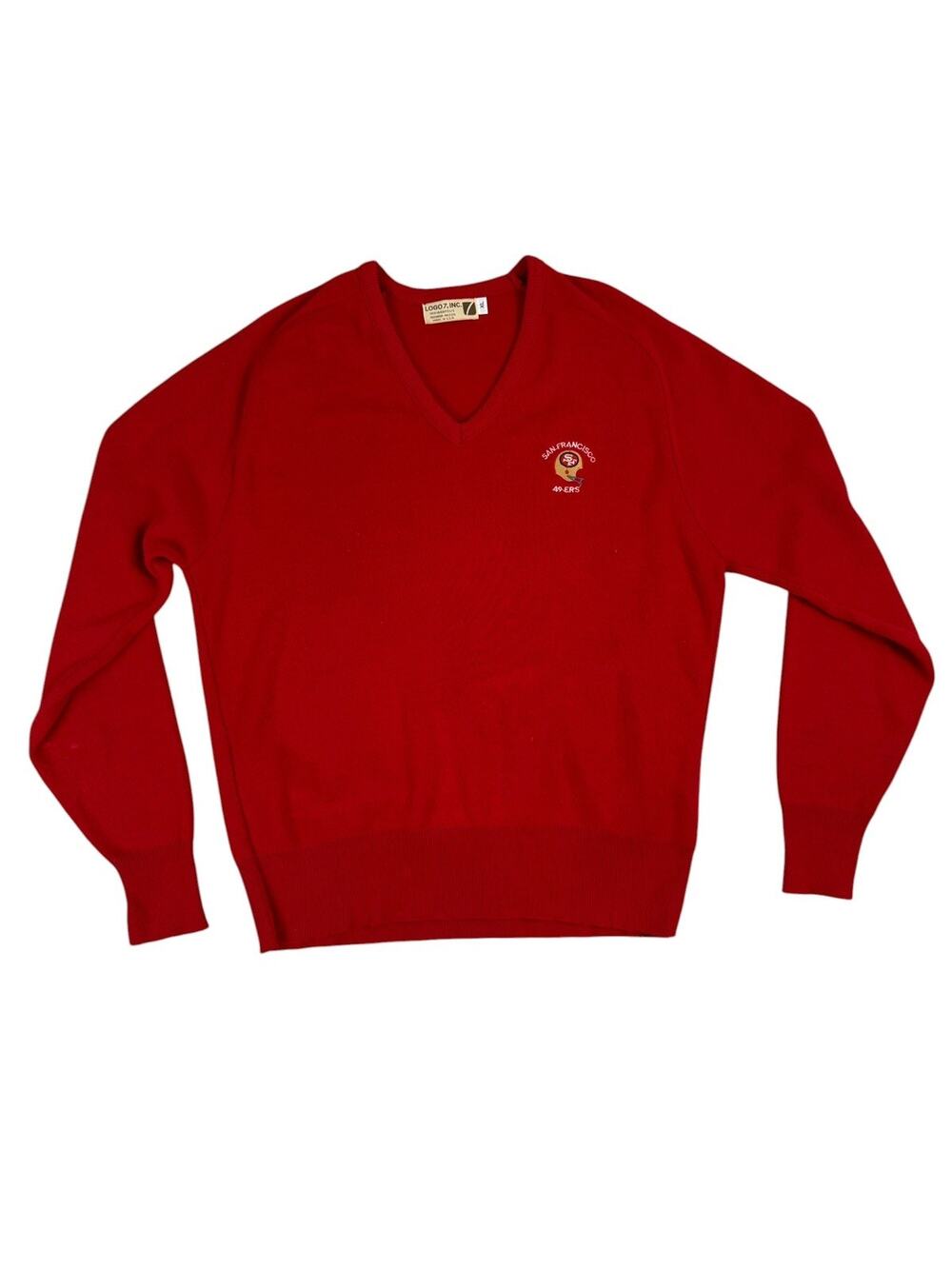NFL Sweater 49ers Mens Extra Large Red V-Neck 80s Vintage Football Made In USA
